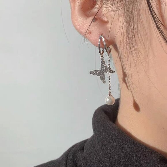 Butterfly Hoop Earrings,Dainty 925 sterling silver earrings - Picture 2 of 2